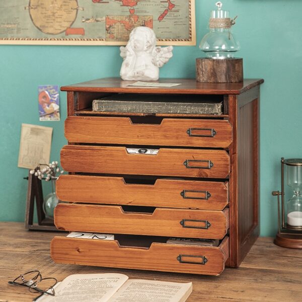 Manual Vintage Wooden Multi Drawer File Cabinets - Image 2