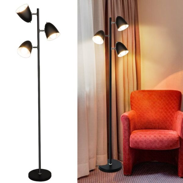 Depuley Modern Floor Lamp 3-Light Reading Light Adjustable Metal Heads Brass Tall LED for Bedroom Office E26 Bulbs Include Black