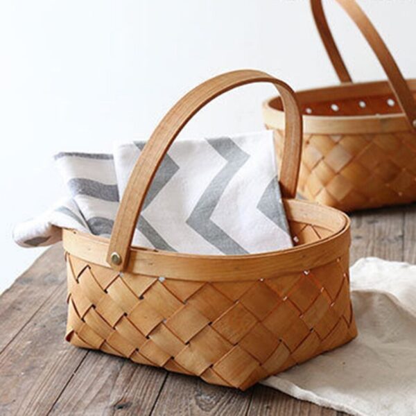 Desktop Storage Basket Fruit Vegetable Basket Bread Basket Hand Woven Bamboo - Image 2