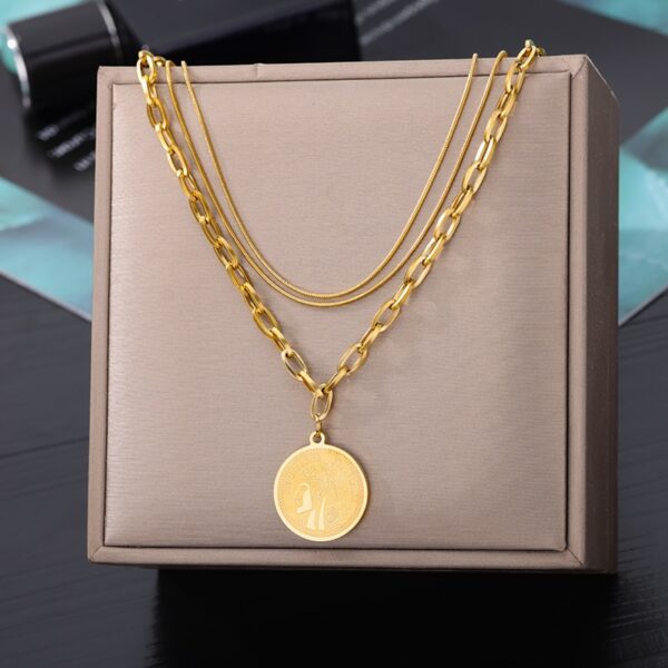 Retro Double Layer Hollow Thick Clavicle Chain Stainless Steel Necklace For Women - Image 15