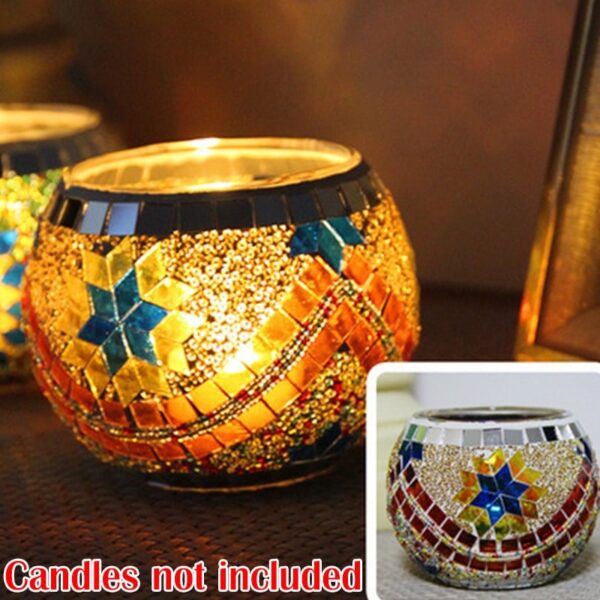Mosaic Candle Holder Glass Handmade Candlestick Romantic Moroccan Style - Image 3