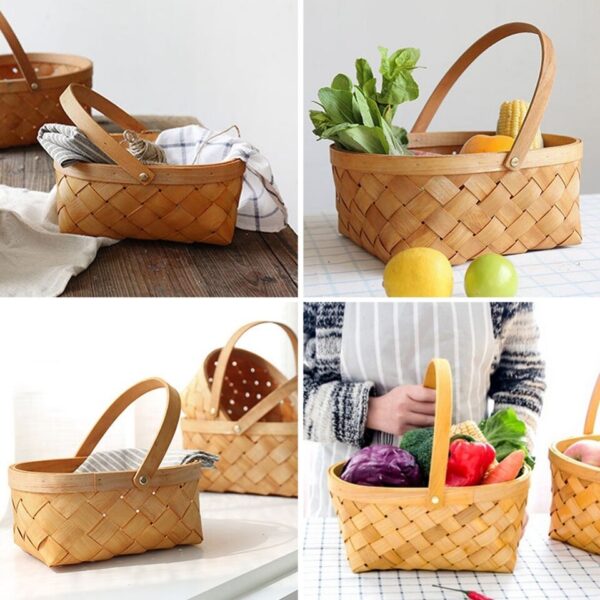 Desktop Storage Basket Fruit Vegetable Basket Bread Basket Hand Woven Bamboo - Image 14