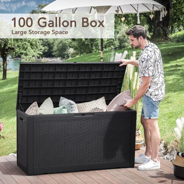 Outdoor All-Weather 100 Gallon Resin Deck Box, Black Storage Organizer Home Organization and Storage - Image 2