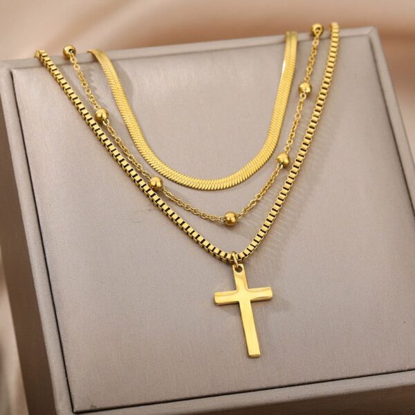 Retro Double Layer Hollow Thick Clavicle Chain Stainless Steel Necklace For Women - Image 27