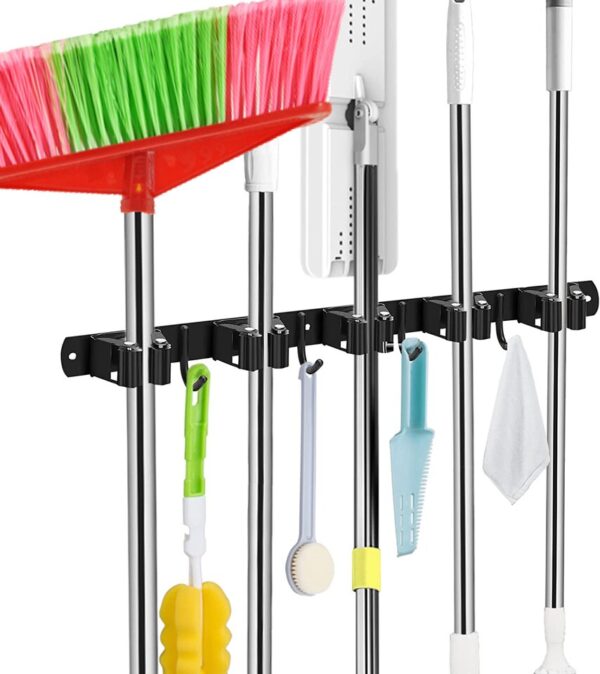 Mop Broom Holder Wall Mount 5 Racks 4 Hooks Broom Organizer