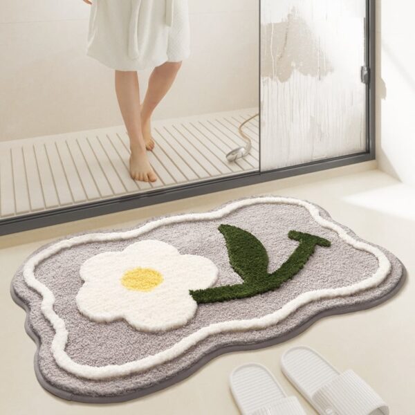 Green Leaves Flocking Bath Mat Non-slip Absorbent Microfiber - Image 10