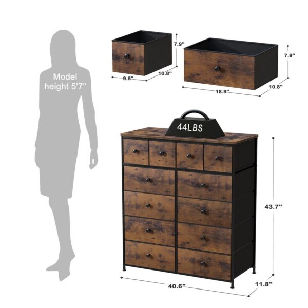 Enhomee Wooden Top Tall Dressers for Bedroom Anti-tipping Dresser Storage Cabinet with 12 Drawers Organizer Dresser Near the Bed - Image 8