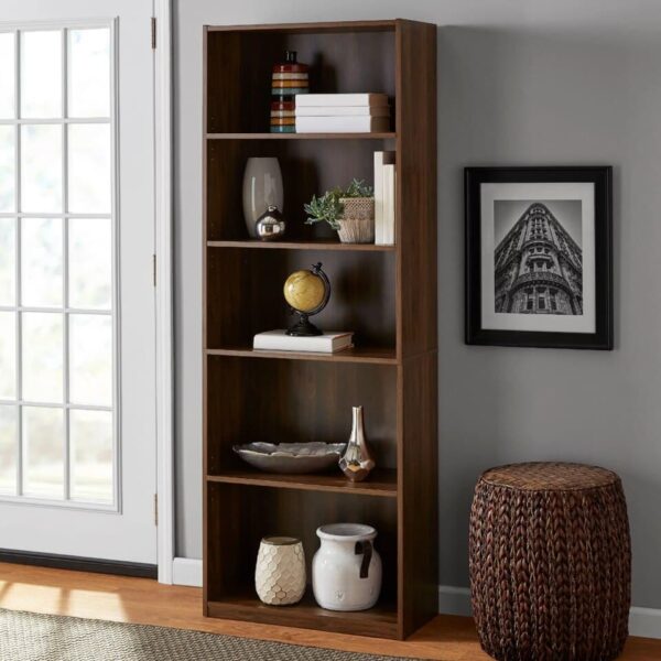 5-Shelf Bookcase with Adjustable Shelves, Canyon Walnut  book shelf furniture - Image 2