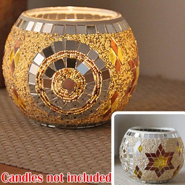 Mosaic Candle Holder Glass Handmade Candlestick Romantic Moroccan Style - Image 10