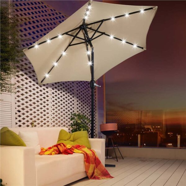 SMILE MART 7.5ft Standard Patio Umbrella with LED Lights, Tan Outdoor Umbrella