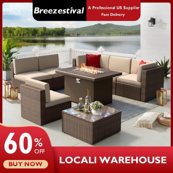 Outdoor Sectional Sofa Set With Fire Pit - Image 2