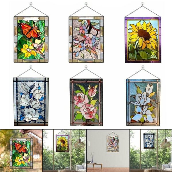 2022 Hot New Vintage Pattern Stained Glass Rectangle Window Hangings - Image 3