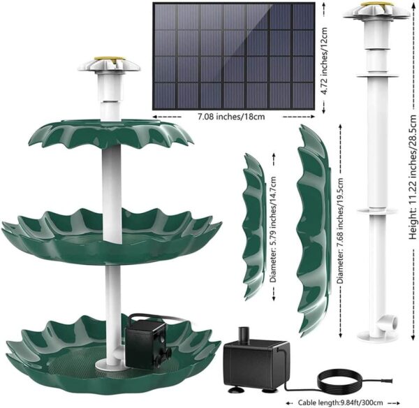 3 Tiered Bird Bath with Solar Pump - Image 6