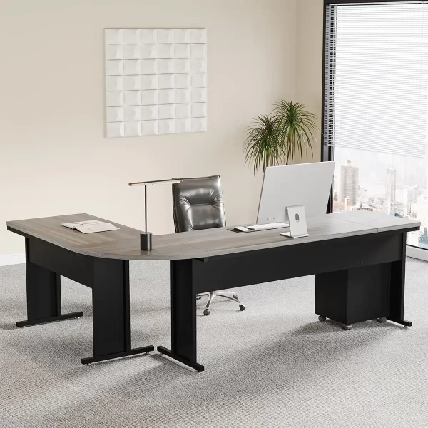 83 Inch L-Shaped Desk with Drawers Large Executive Office Desk with 3-Drawer File Cabinet Industrial Corner Computer Desk - Image 4