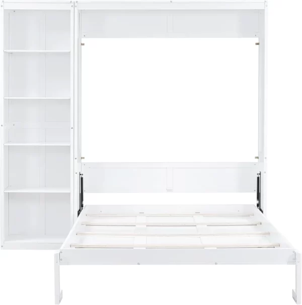 Queen Size Murphy Bed Wooden Wall Bed with Shelves White Crafted from durable industrial-grade laminated MDF and plywood - Image 5