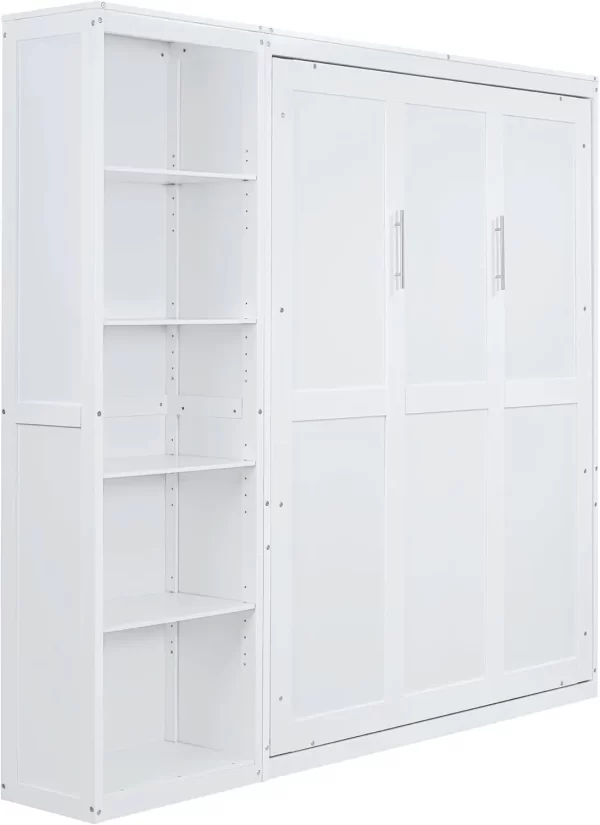 Queen Size Murphy Bed Wooden Wall Bed with Shelves White Crafted from durable industrial-grade laminated MDF and plywood - Image 4