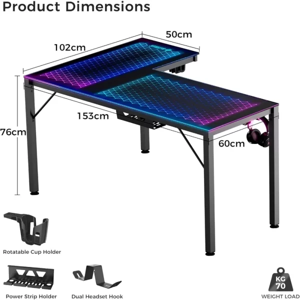 60 Inch L Shaped Gaming Desk, L Shaped Reversible Home Office Glass Computer Table - Image 3