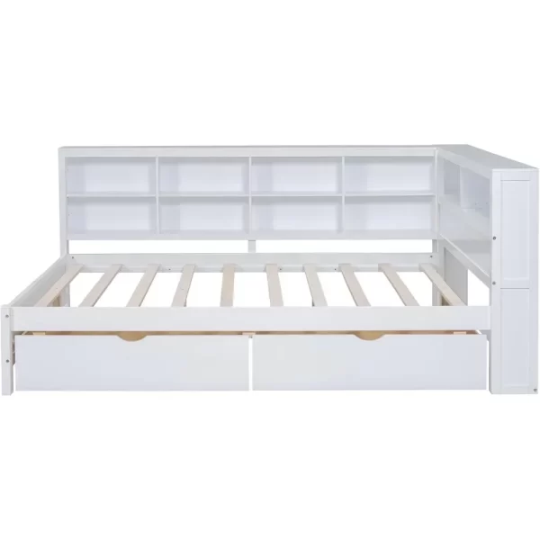 Daybed with Storage Drawers and Bookcase,L-Shape Daybed with USBPorts and Headboard,Wood Corner Bed Frame with Headboard Storage - Image 5