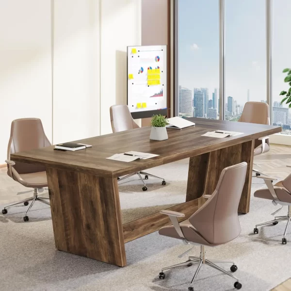 70.87 Inch Executive Computer Desk: Large Home Office Desk with Solid Wooden Pedestal Industrial Wood Study Writing Table - Image 5