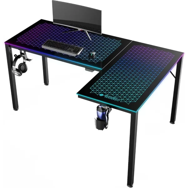 60 Inch L Shaped Gaming Desk, L Shaped Reversible Home Office Glass Computer Table - Image 2