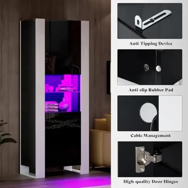 6-Tier LED Bookcase Storage Cabinet Adjustable Shelves Glossy Display Living Room Shelf - Image 5