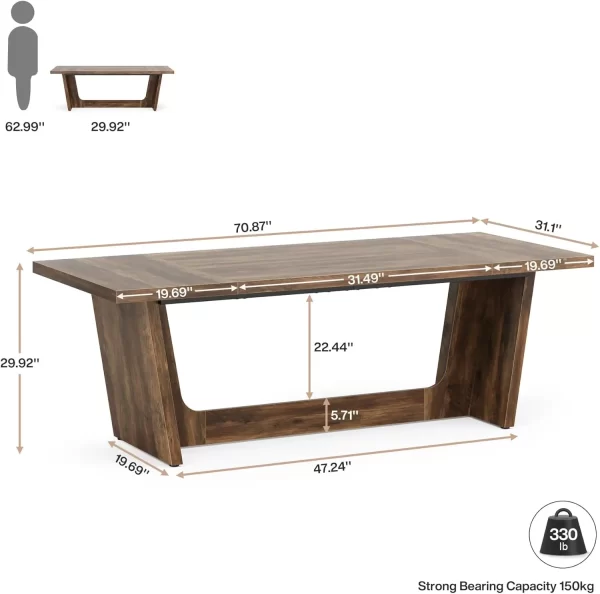 70.87 Inch Executive Computer Desk: Large Home Office Desk with Solid Wooden Pedestal Industrial Wood Study Writing Table - Image 2